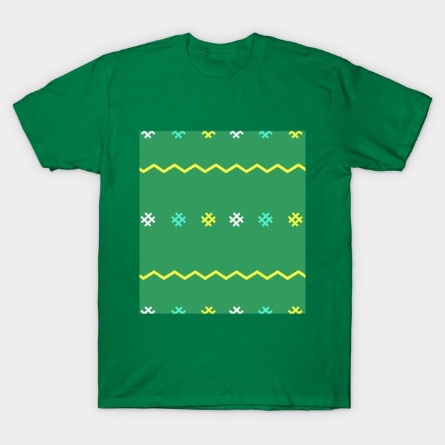 green background cloth pattern and red cut pattern T-Shirt by Studiowup